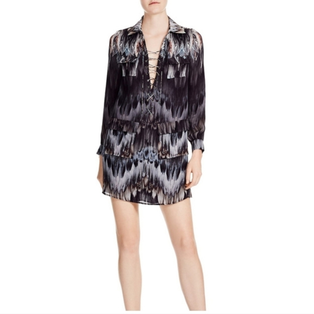 Haute Hippie She To Will Rise lace up printed mini dress Size 6